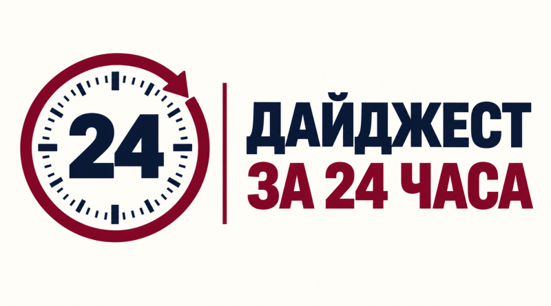 Часы с числом 24 и надписью «Дайджест за 24 часа» без логотипа Free Eurasia